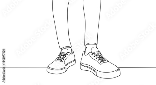 Obraz na płótnie Minimalist line art of sneakers on a person standing w salonie