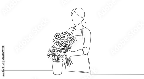 Obraz na płótnie Flower Arranger Holding Bouquet in Minimalist Style w salonie