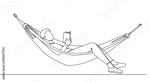 Relaxed person reading a book in a hammock  