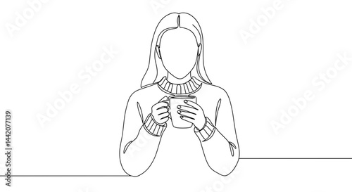 Obraz na płótnie Woman enjoying a warm drink in minimalistic line art style w salonie
