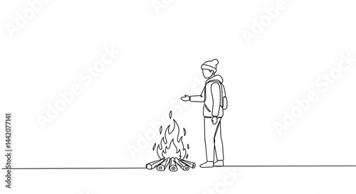 Obraz na płótnie Person warming hands by a campfire in a minimalist style w salonie