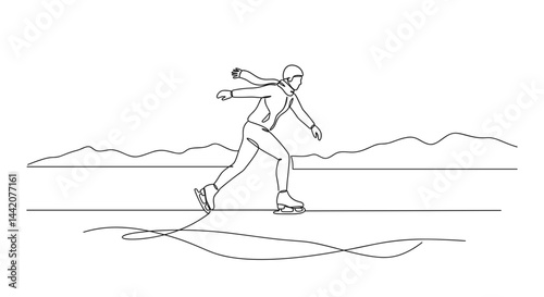 Obraz na płótnie Figure skater gliding gracefully on ice against mountain backdrop w salonie