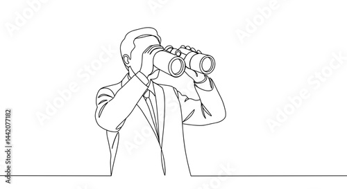 Obraz na płótnie Businessman observing future trends with binoculars in line art w salonie