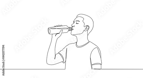 Line Art of Man Enjoying a Drink Against a Simple Background  
