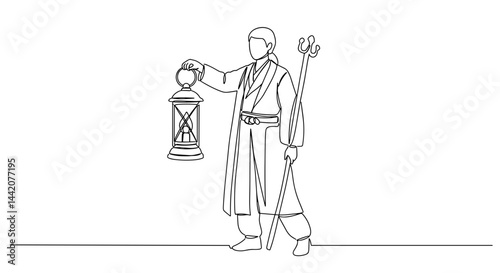Obraz na płótnie Person holding a lantern in a minimalist line art style w salonie