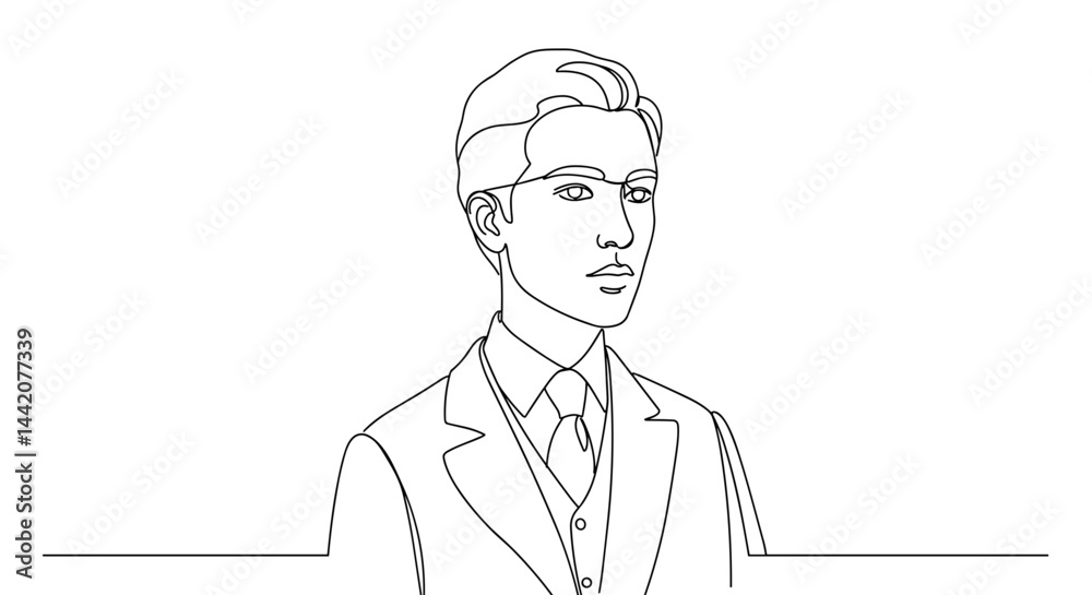 Elegant line art portrait of a man in a suit