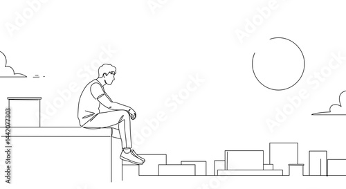 Obraz na płótnie Line Art of a Person Watching the City at Sunset w salonie