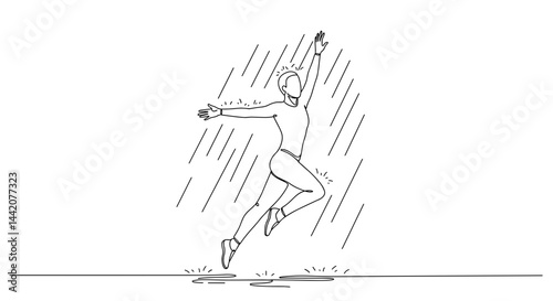 Obraz na płótnie Person joyfully running in the rain in a minimalist style w salonie