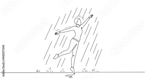 Obraz na płótnie Person dancing joyfully in the rain against a minimalist backdrop w salonie