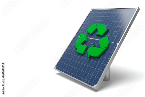 Solar panel with the symbol of recycling. Space for text. photo