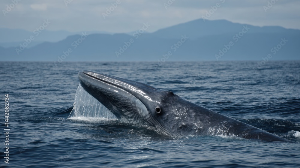 Fototapeta premium Blue Whale Filter Feeding: Majestic Ocean Giant