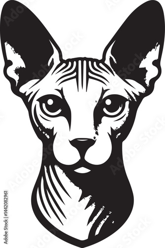 Sphynx Cat Vector Black and White Line Art Illustration	
