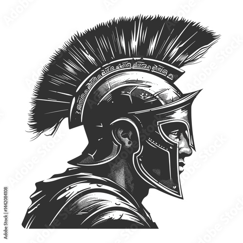 Roman warrior, gladiator, helmet, head, face, vintage icon, old engraving style, simple flat black logo, black sketch, ancient fighter artwork, warrior illustration, antique helmet design