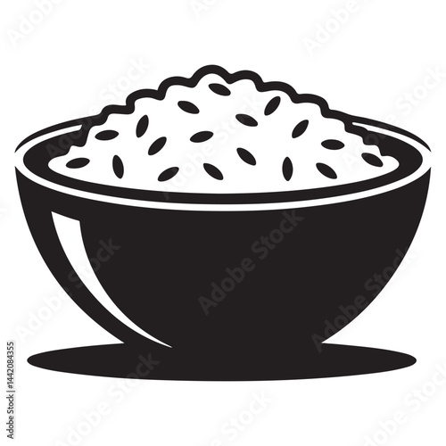 rice Vector Black silhouettes. with white background, A bowl rice vector, Simple Design vector icon. Food