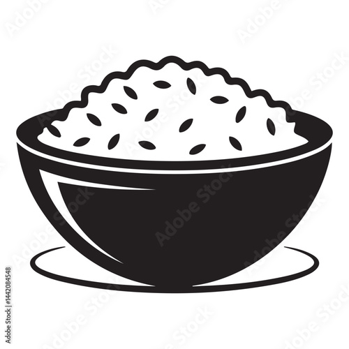 rice Vector Black silhouettes. with white background, A bowl rice vector, Simple Design vector icon. Food