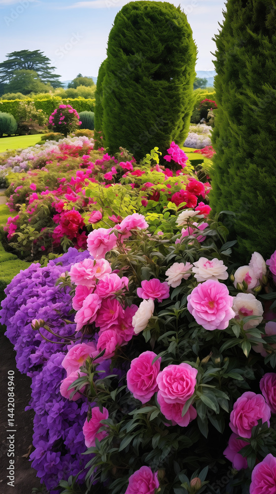 Fototapeta premium Flowers In A Flower garden. Sunny day And Various Colored Flowers.