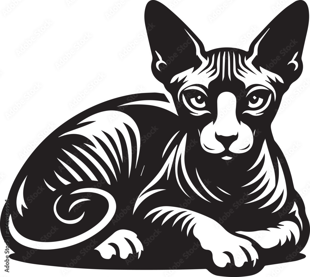 Obraz premium Sphynx Cat Vector Black and White Line Art Illustration