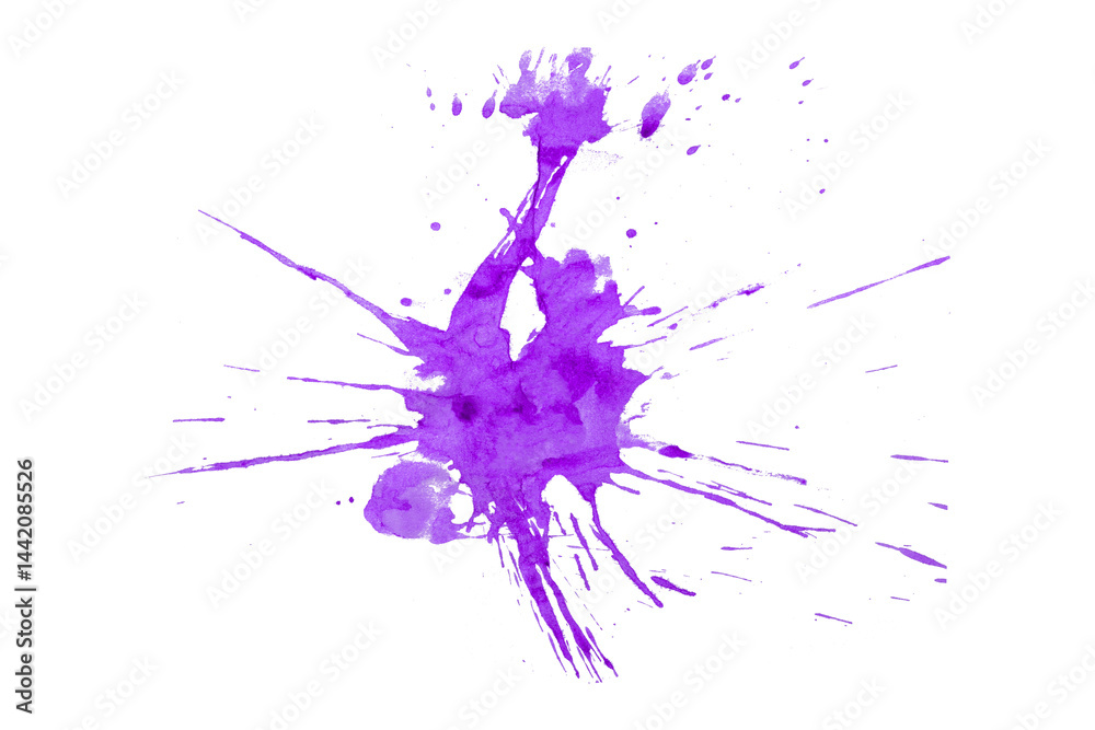 Naklejka premium Purple watercolor splash with dynamic splash effect on transparent background. Watercolor brush.