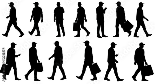 Man silhouettes walking isolated on white background