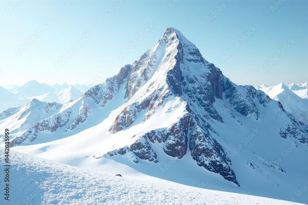 Obraz premium Snow-covered mountain peak, pristine white landscape, untouched, white background