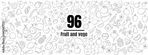 Fruit and vegetables outline doodle set