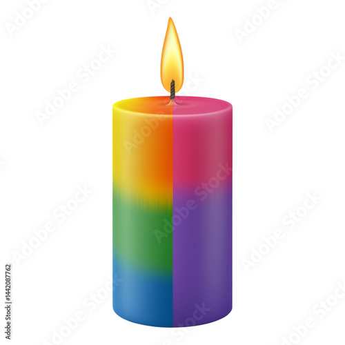 Rainbow Candle with Flame on a Transparent  Isolated on transparent background