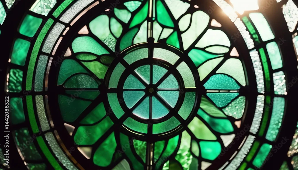 Green stained glass as a background.