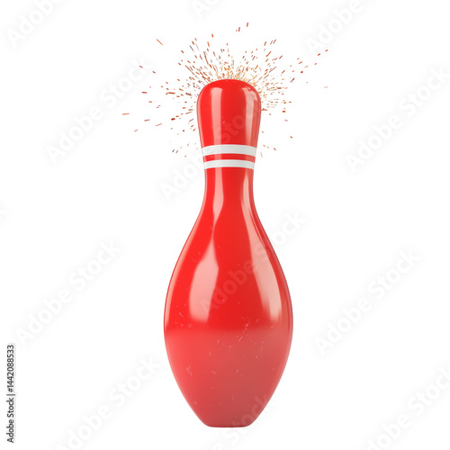 Vibrant Red Bowling Pin with Explosive Starburst Effect Isolated on transparent background