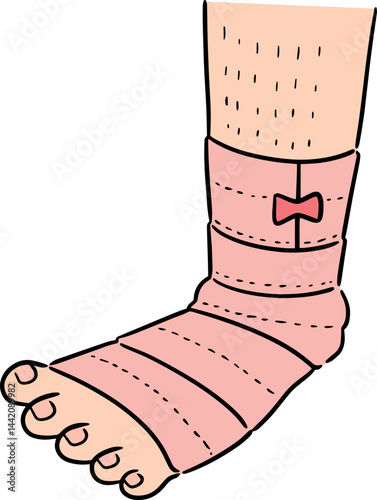 Illustration of foot cover with medical bandage
