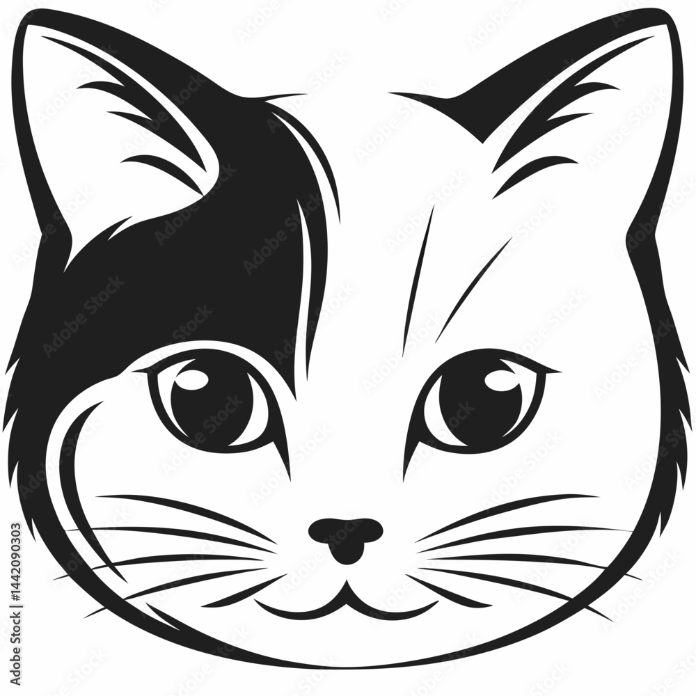 Obraz premium Elegant Cat Face in Split Contrast Vector Illustration