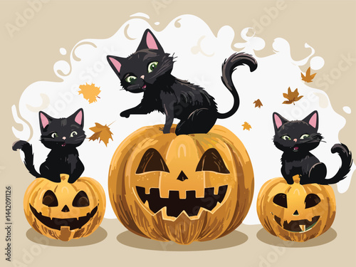 Black Cat Wearing Witch Hat