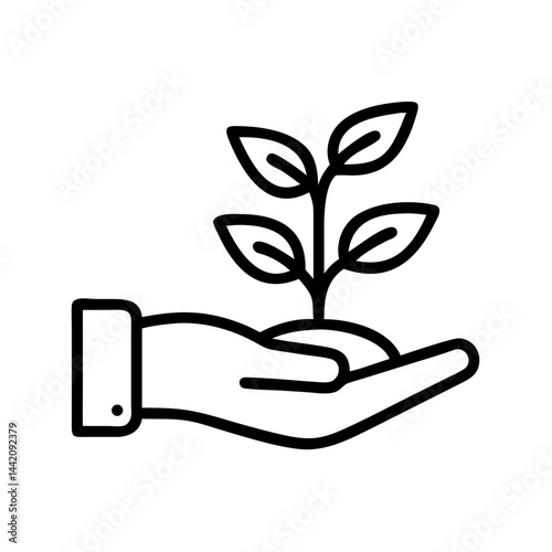 Hand holding a growing plant icon  transparent background