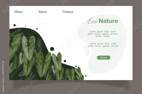 Modern eco landing page with plants and leaf elements