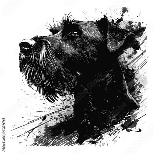 Minimalist Irish Wolfhound illustration, black and white dog sketch, old vintage engraving style, trendy pet artwork, classic canine portrait, hand drawn dog art, antique style,