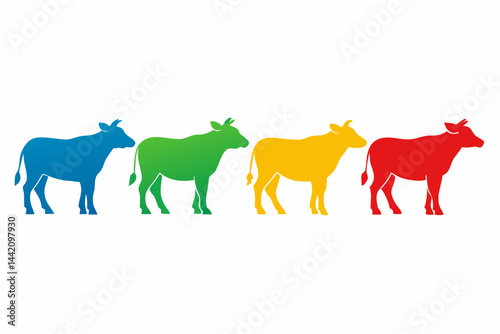 set of Australian Cow vector silhouette illustration isolated on white background