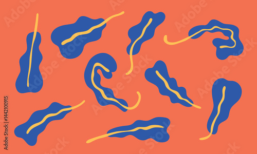 Vector illustration of Ficus lyrata leaves in playful naive style. Groovy organic shapes and hand-drawn texture for packaging, textile patterns, nature-themed branding, wall interior decor