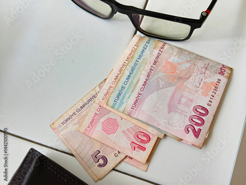 Turkish Lira currency on the table