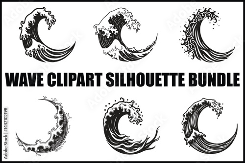 Wave Clipart Silhouette Vector Set