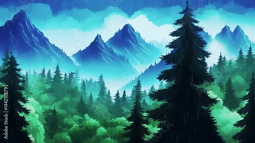 Rainy Mountains, Lush Forest, Scenic View