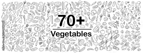 vegetables icon set with doodle line style