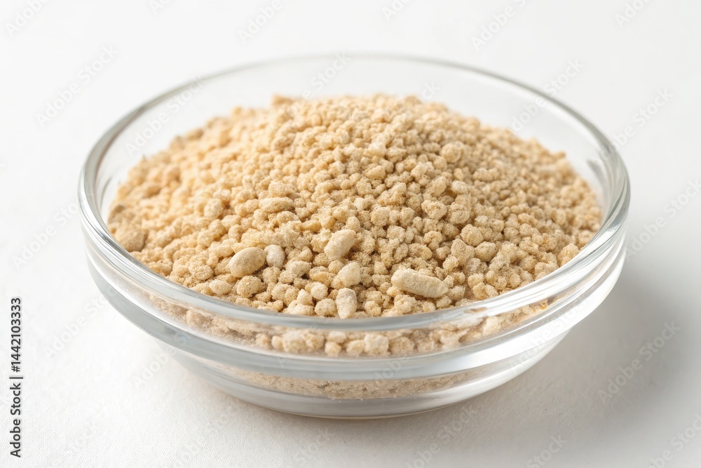 Close-up of yeast granules in a small dish, showcasing macro details and textures. Close-up of yeast granules in a small dish, showcasing macro details and textures.