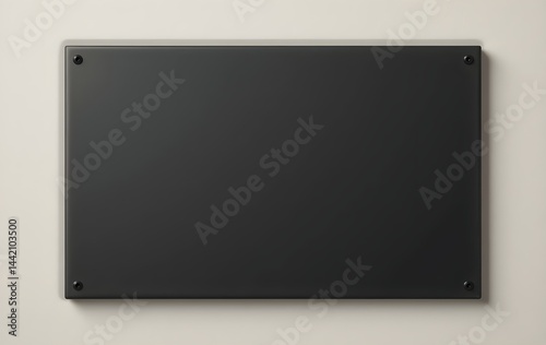 Professional Display Mockup: Empty Black Sign with Fixings on Beige Surface