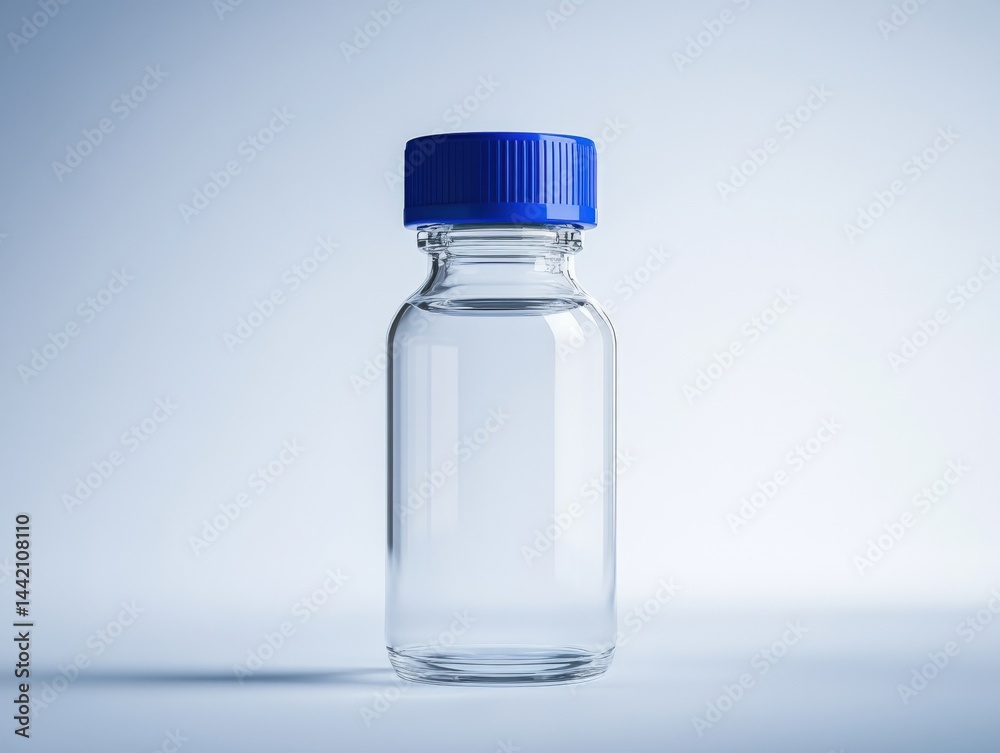 Clear glass bottle with blue cap Clear glass bottle with blue cap