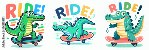 crocodile skateboarding t-shirt design concept