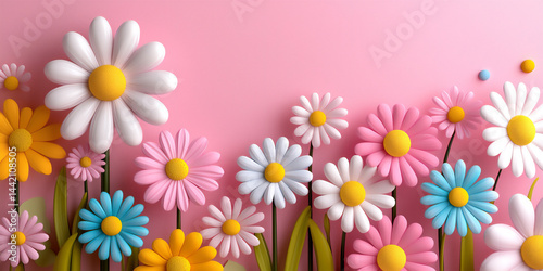 cute background with a pattern of small colorful flowers on a light pink backdrop, sweet and floral