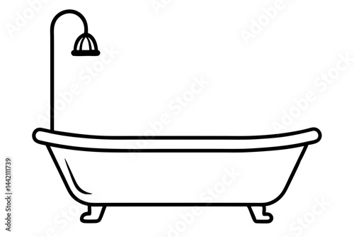 bath tub with shower head vector silhouette illustration isolated on white background