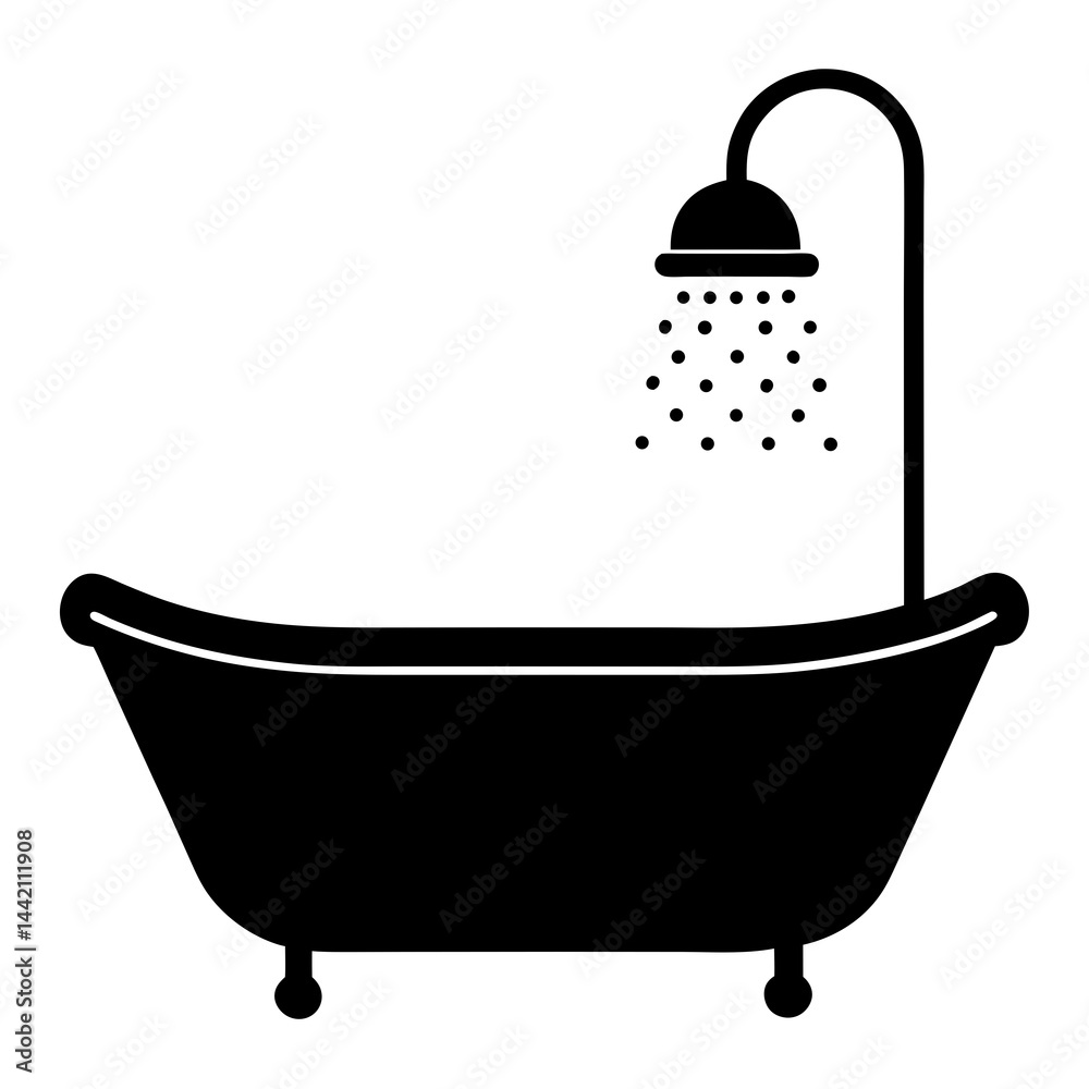 bath tub with shower head vector silhouette illustration isolated on white background bath tub with shower head vector silhouette illustration isolated on white background