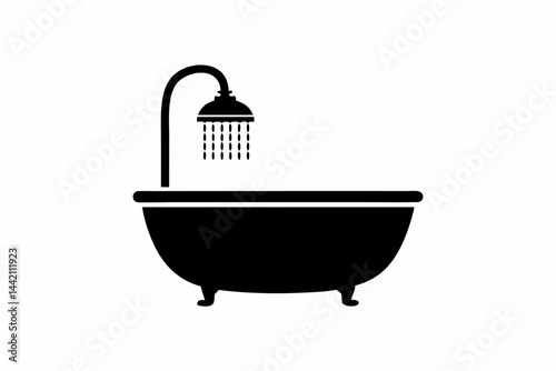 bath tub with shower head icon vector silhouette illustration isolated on white background