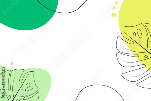 Abstract floral background. Summer template with wave pattern and montera leaves. Greeting card, invitation, banner, sale, advertising.