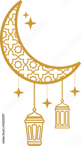 Islamic Moon with Lantern and Star